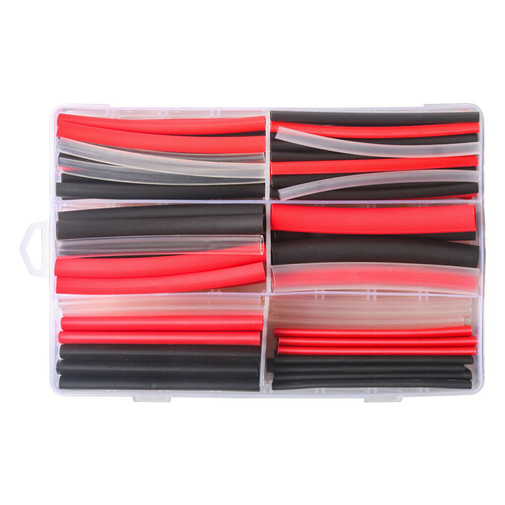 100Pcs Heat Shrink Tubing Marine Dual-Wall Adhesive Lined 3:1 Black&Red&Clear
