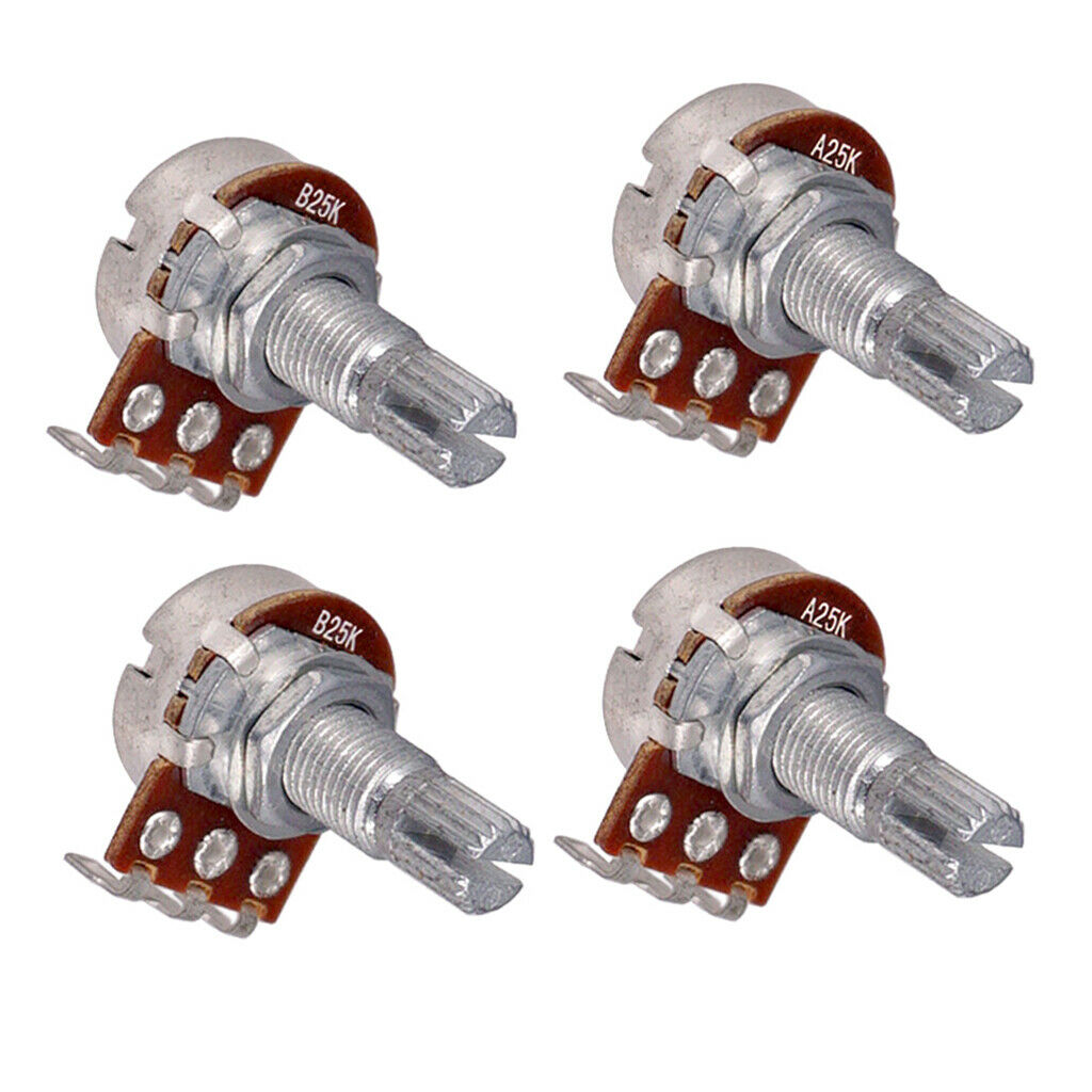 4Pcs Mini Pots Set Log A & Linear B 25K Split Shaft Guitar Potentiometer