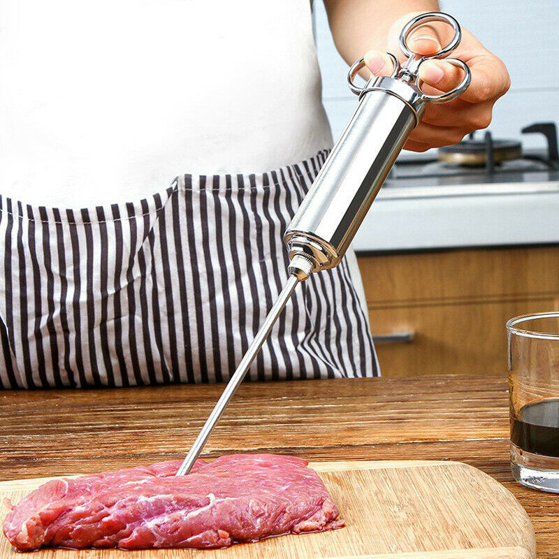 Kitchen Stainless Steel Turkey Meat Injector Needle Syringe Cooking Marinade New