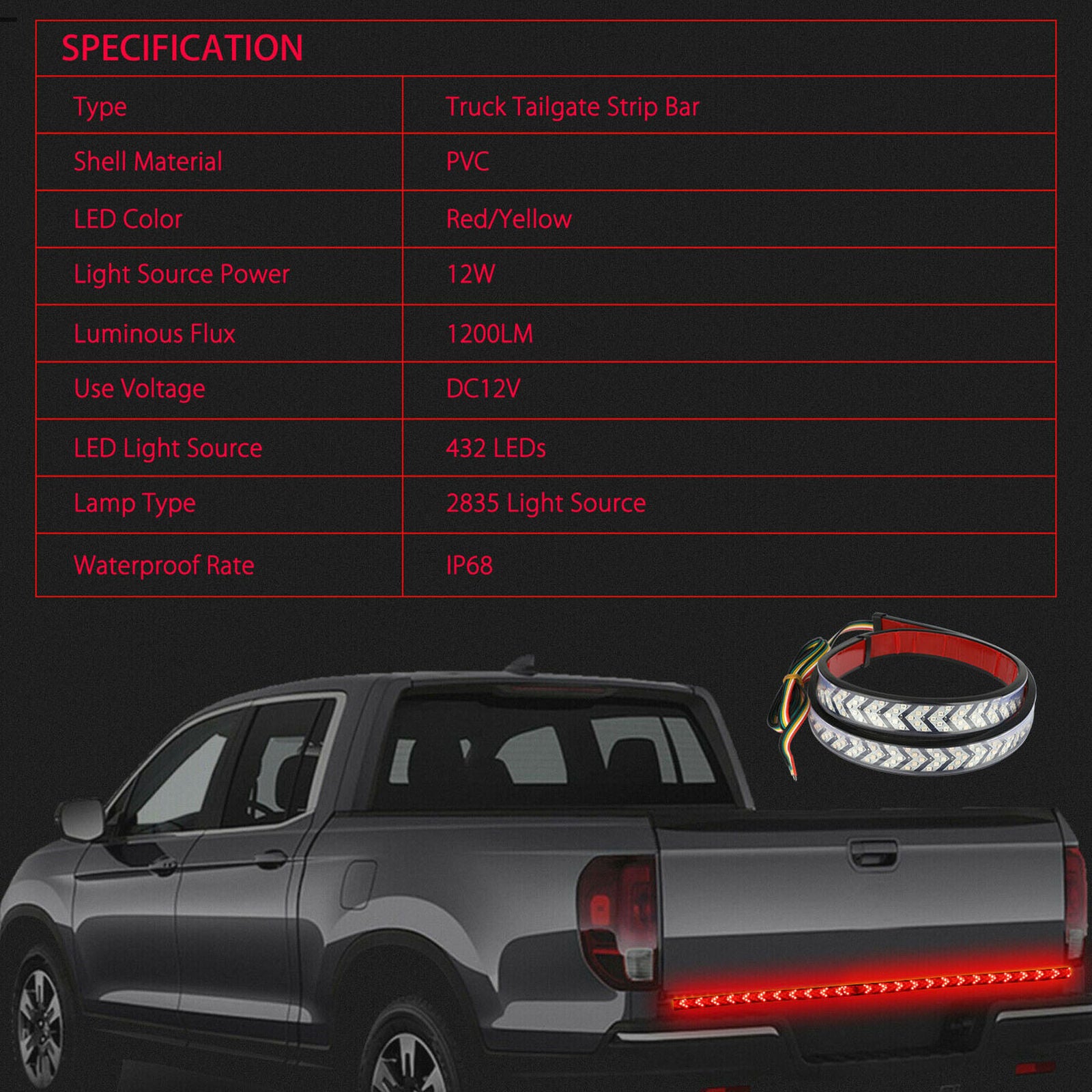 40inch Flowing LED Truck Tail Light Strip Turn Signal Tailgate Brake Bar Reverse
