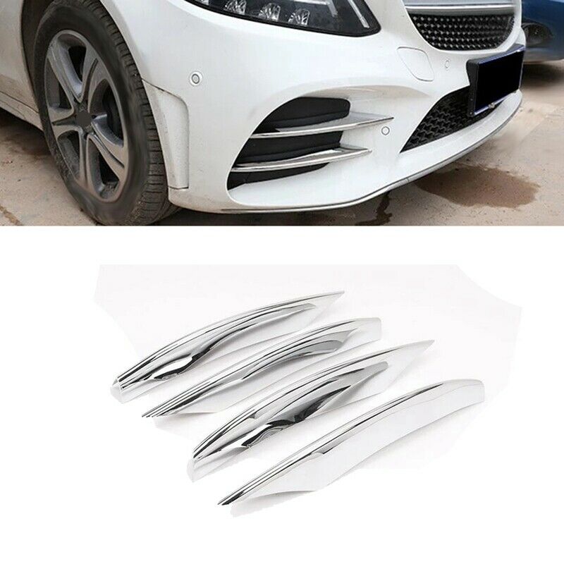 4Pcs Car Chrome Front Bumper Spoiler Fog Lamp Grille Trim Cover for  C-ClassN8E6