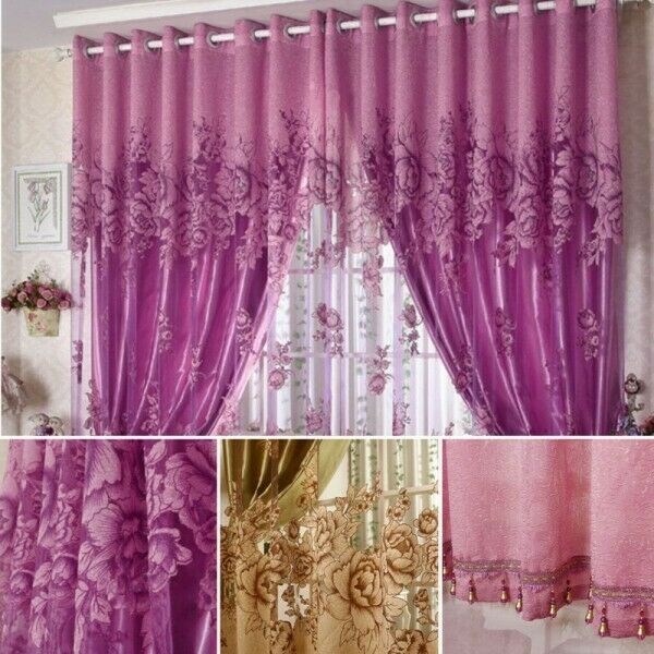 250 * 100cm Peony Voile Beads Living Room Window Tulle