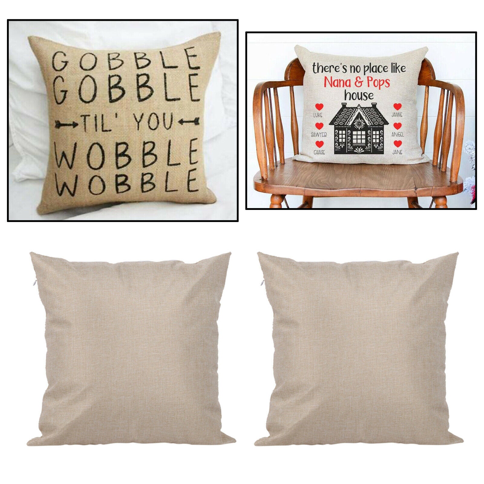 2Pack Linen Sublimation Pillow Cases with Invisible Zippers No Pillow Insert