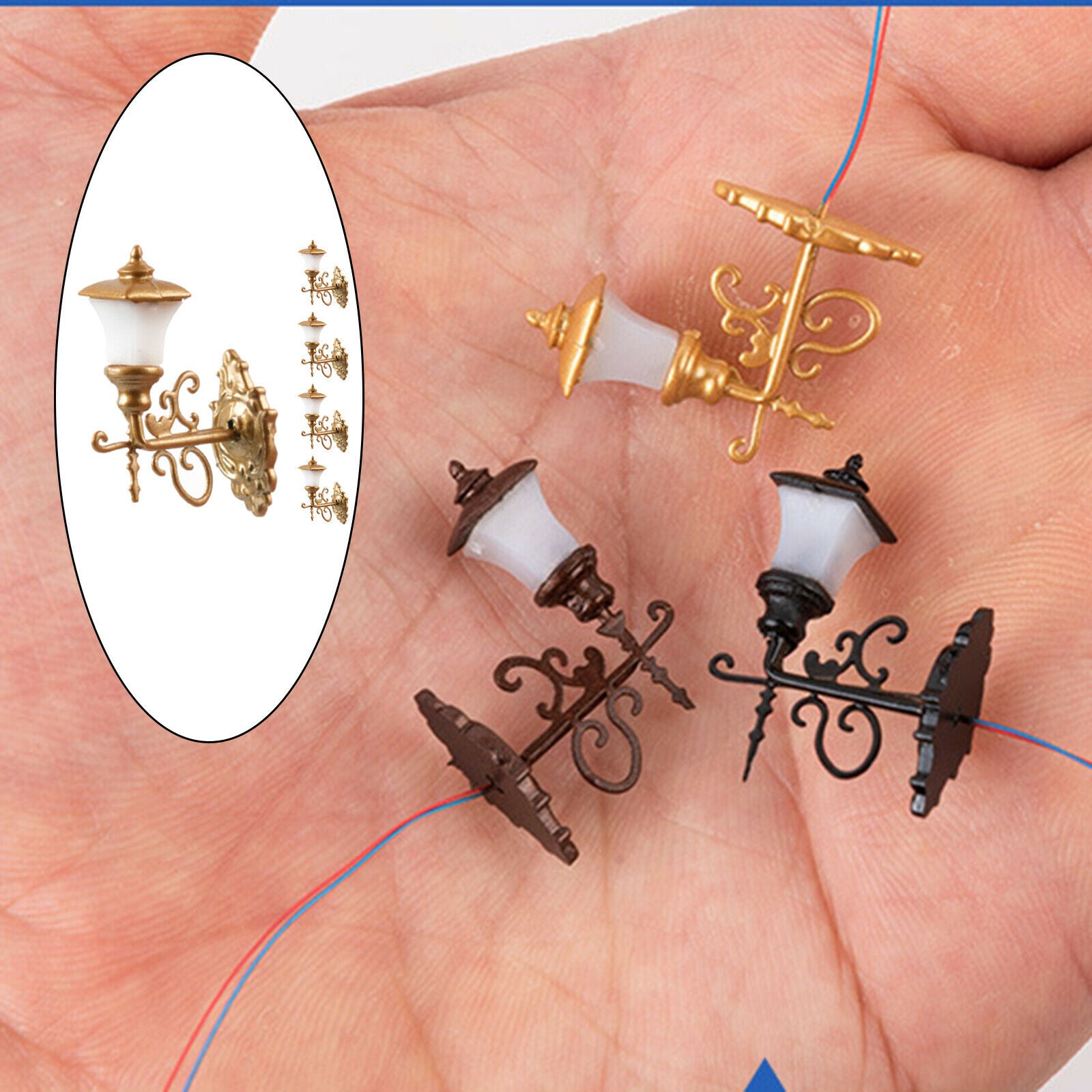 5pcs 1:87 HO Scale Wall Lights Garden Micro Building Architecture Golden