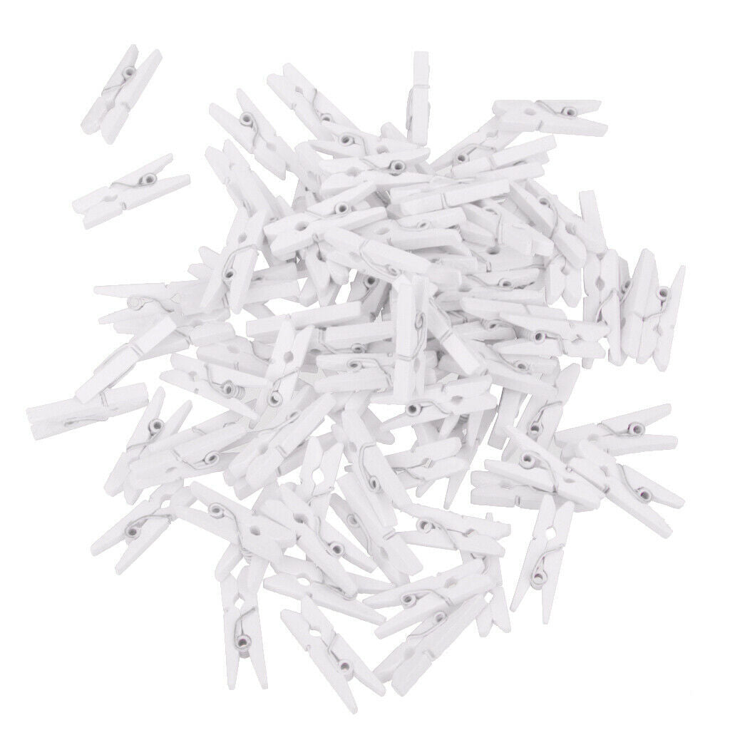 100Pieces White Mini Wooden Clips Clothes Photo Paper Peg Clothespin Craft Clips