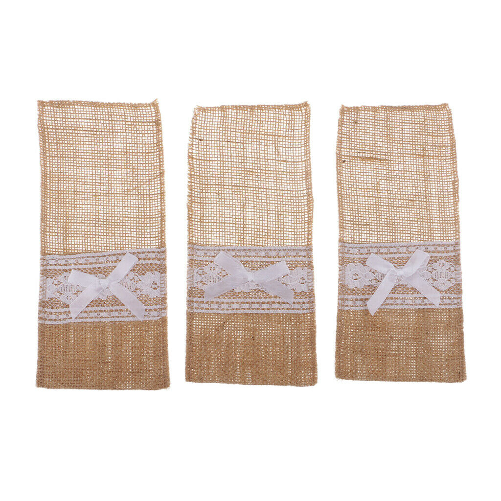 6pcs  Burlap Rustic  Forks Bag Tote