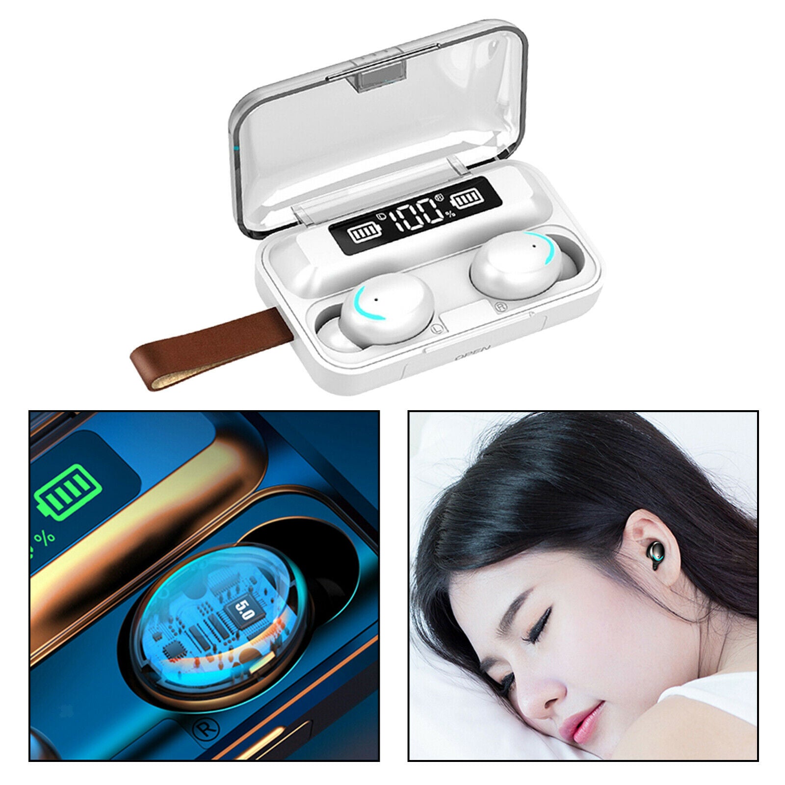 New F9-5 Wireless Headphones Touch Control Earbuds with Mic LED Display