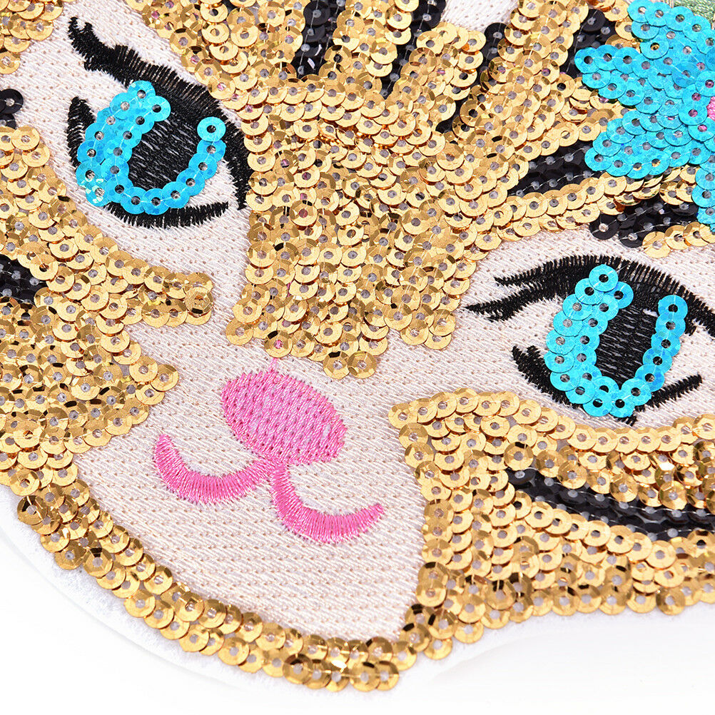 Cat Sequined Embroidered Sew On Patches for clothes DIY Coat Sweater Appli.l8