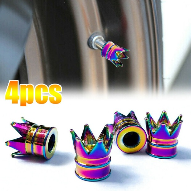 Aluminum Neon Color Crown Car Wheel Tire Valve Stem Cap Tyre Air Anti Dust Caps