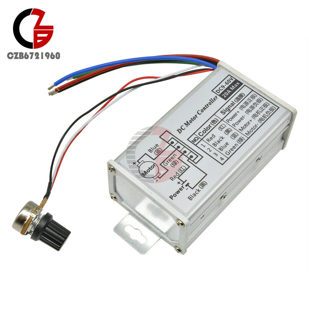 9V-60V 20A PWM DC Motor Stepless Speed Controller Switch Reversible Pulse Driver