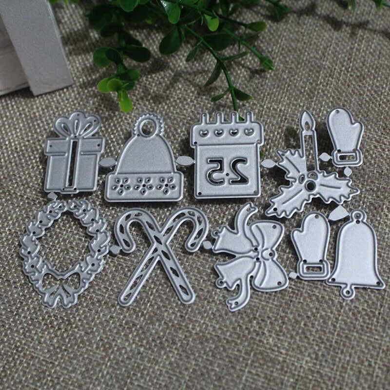 Christmas Cutting Dies Stick Candle Gift Box Bells Gloves Metal Scrapbooking Lt