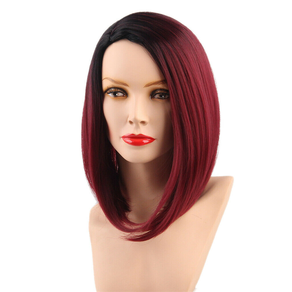 Synthetic Red Color Gradient Hair Wigs, Lady Ombre Medium Partial Straight