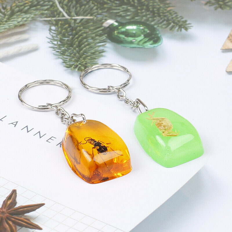 Artificial Amber Keychain Flat-Bottomed Water Drop Insect Specimen Key Pend DF
