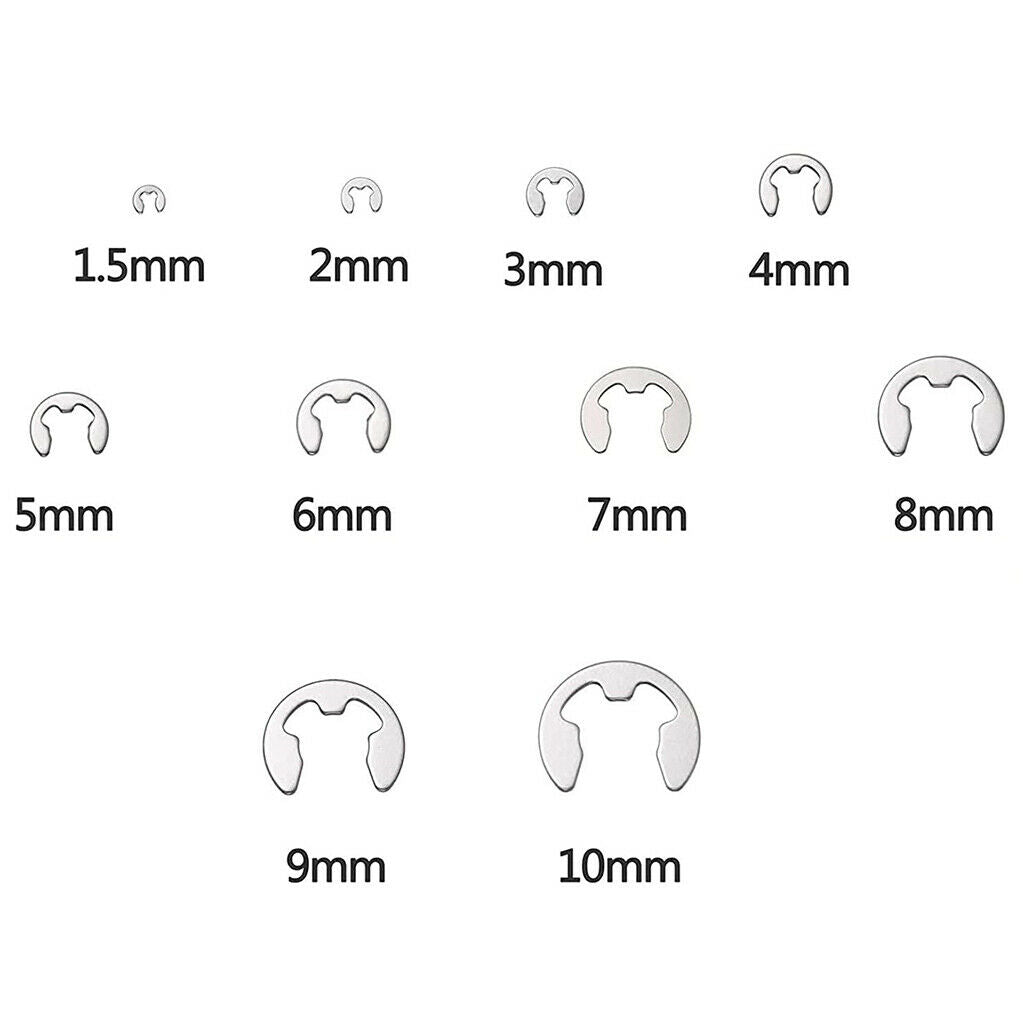 120Pcs Stainless Steel E-Clip Assortment Kit 1.5 2 3 4 5 6 7 8 9 10mm Collar