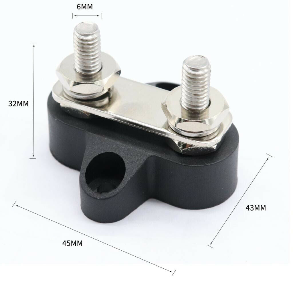 Universal Car Truck Marine Boat Double M6 Terminal Stud Bus Bar 48V DC Black