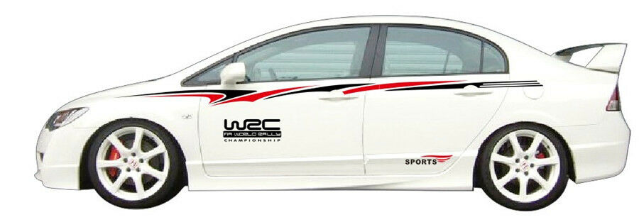 Car Body Side Door Vinyl Decals Sport Racing Stripe Graphic Stickers Black & Red