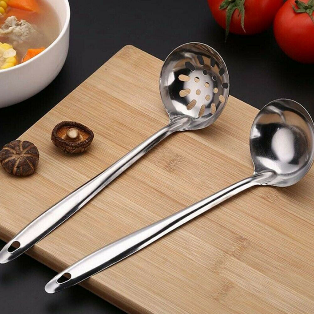 2 x Stainless Steel Cooking Soup Handle Spoon Hot Pot Skimmer Colander Filter