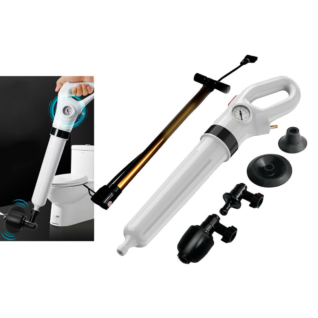Toilet High Pressure Plunger Pump Kit Clog Remover, Flexible Handles and