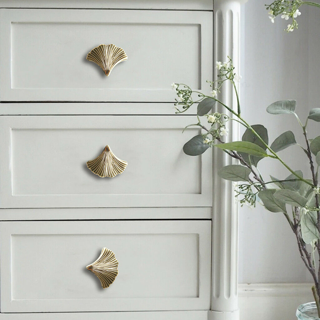 Ginkgo Leaf Shaped Handles Door Wardrobe Cabinet Drawer Pulls Knobs w/Screws