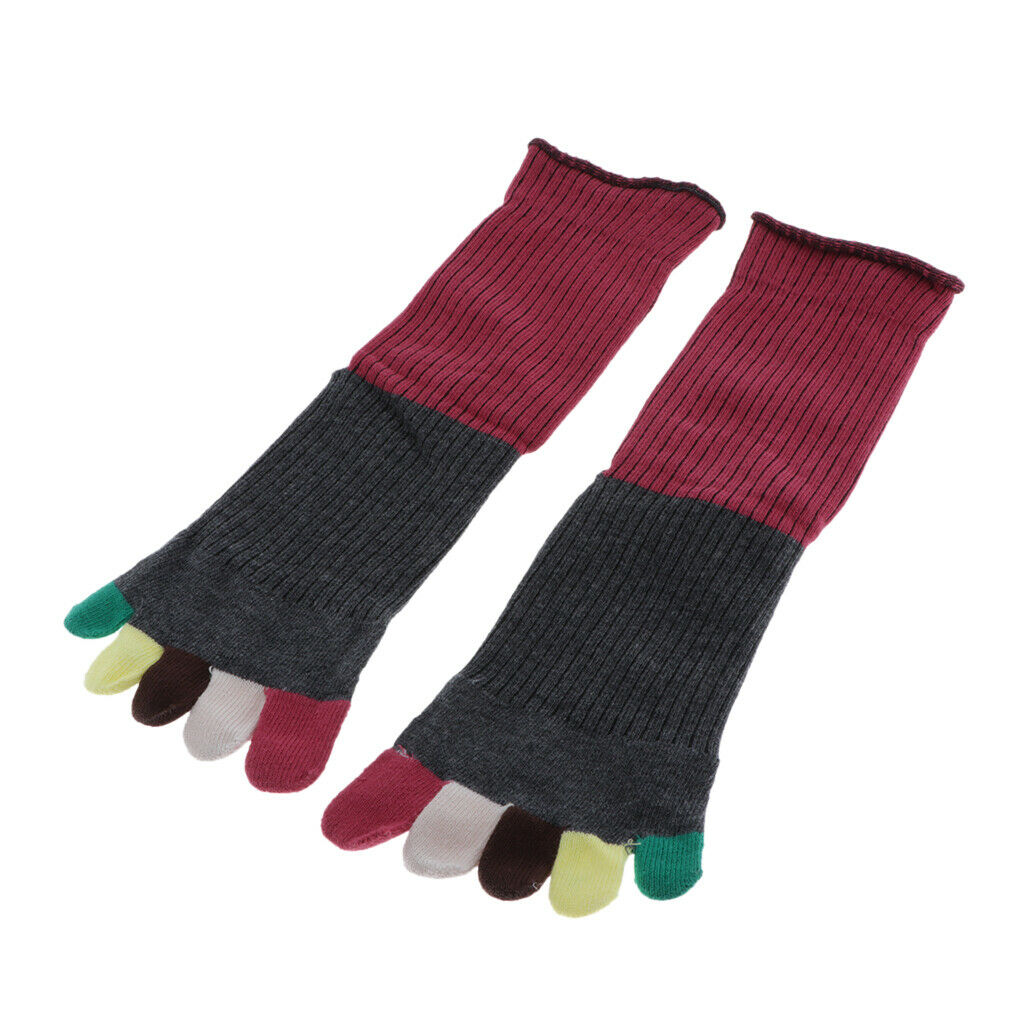 Mid-calf Length Toe Socks Cotton Warm Crew Socks for Men and Women Wine Red