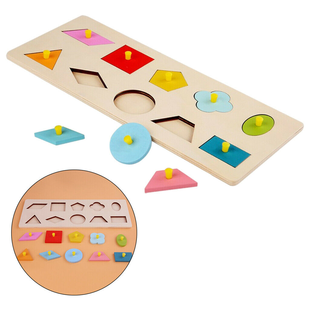 Wooden Montessori Sensory Colorful Geometric Peg Puzzle Shapes Matching Toys