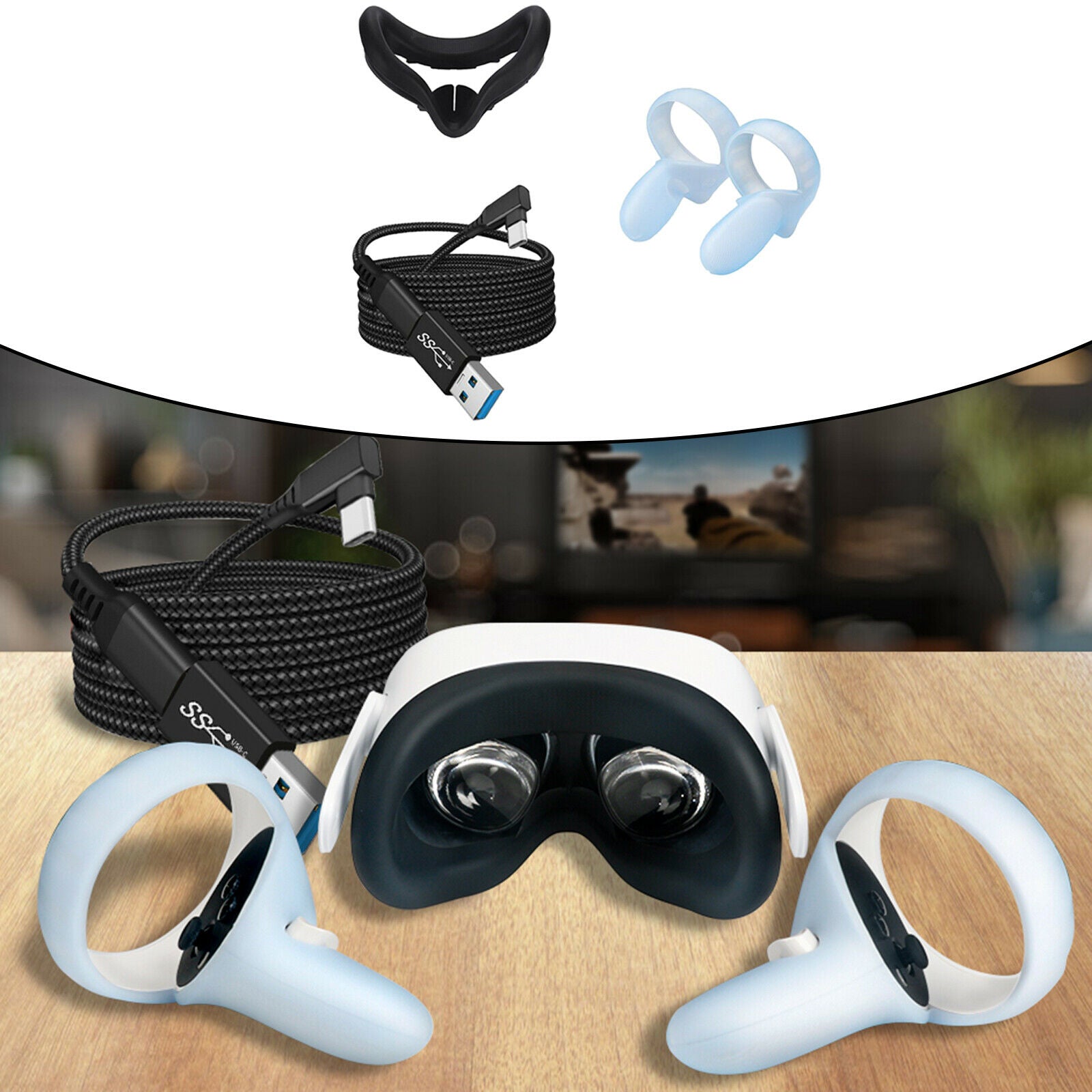 Waterproof Handle Grip Cover w/ Eyes Cover Protector for Quest 2 Replacement