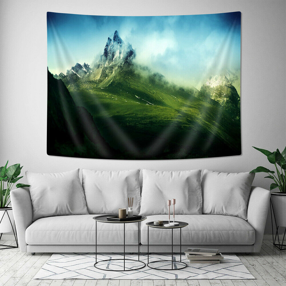 36x24" Green Mountains and Snow Peaks Tapestry Wall Hanging Blanket Wall Art