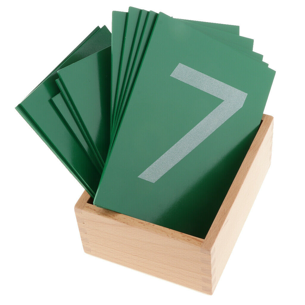 Montessori math learning game, wooden box with 0-9 number cards (green)