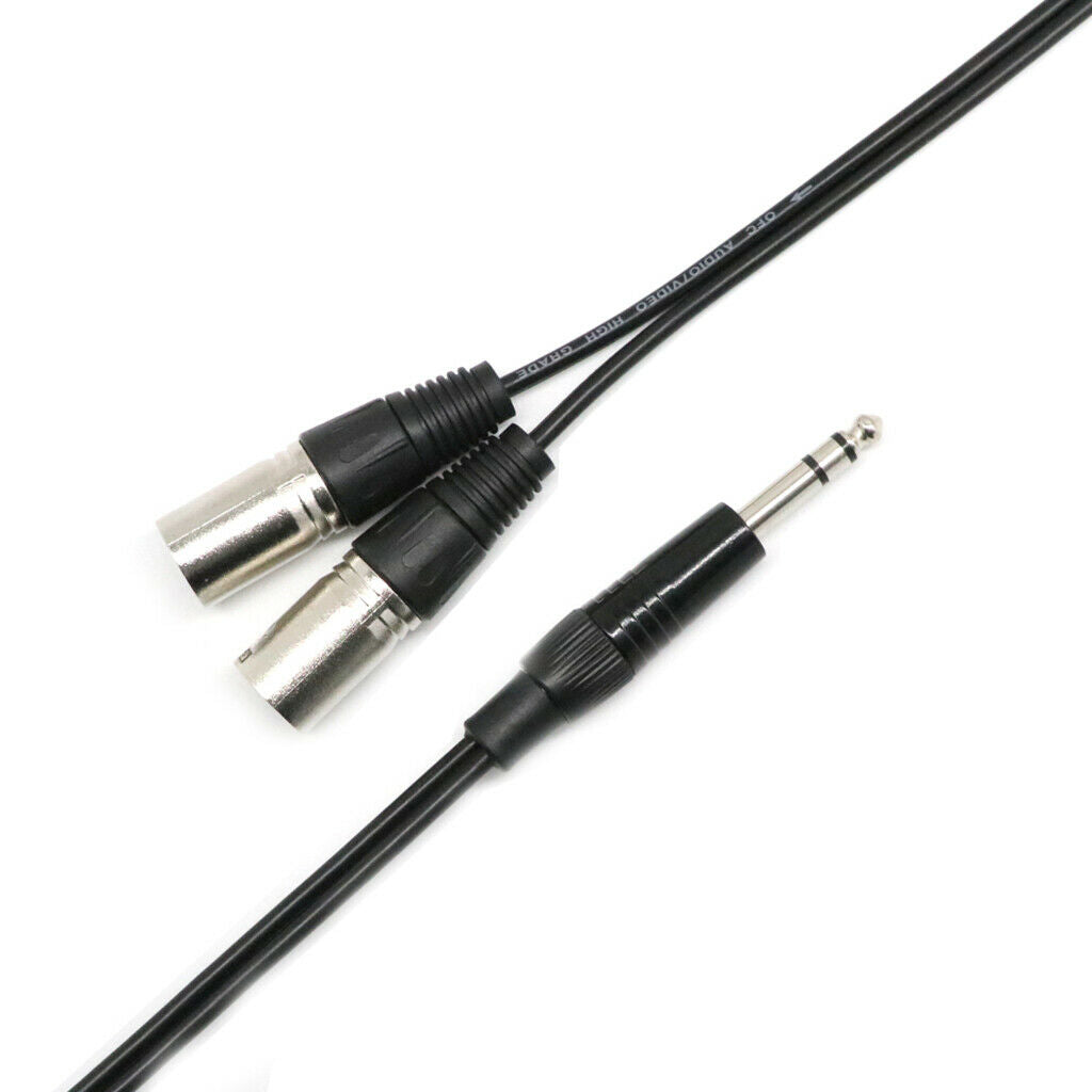 2 Pieces 6.35mm Stereo Male to Double XLR Male Audio Splitter Cable for DJ Mixer