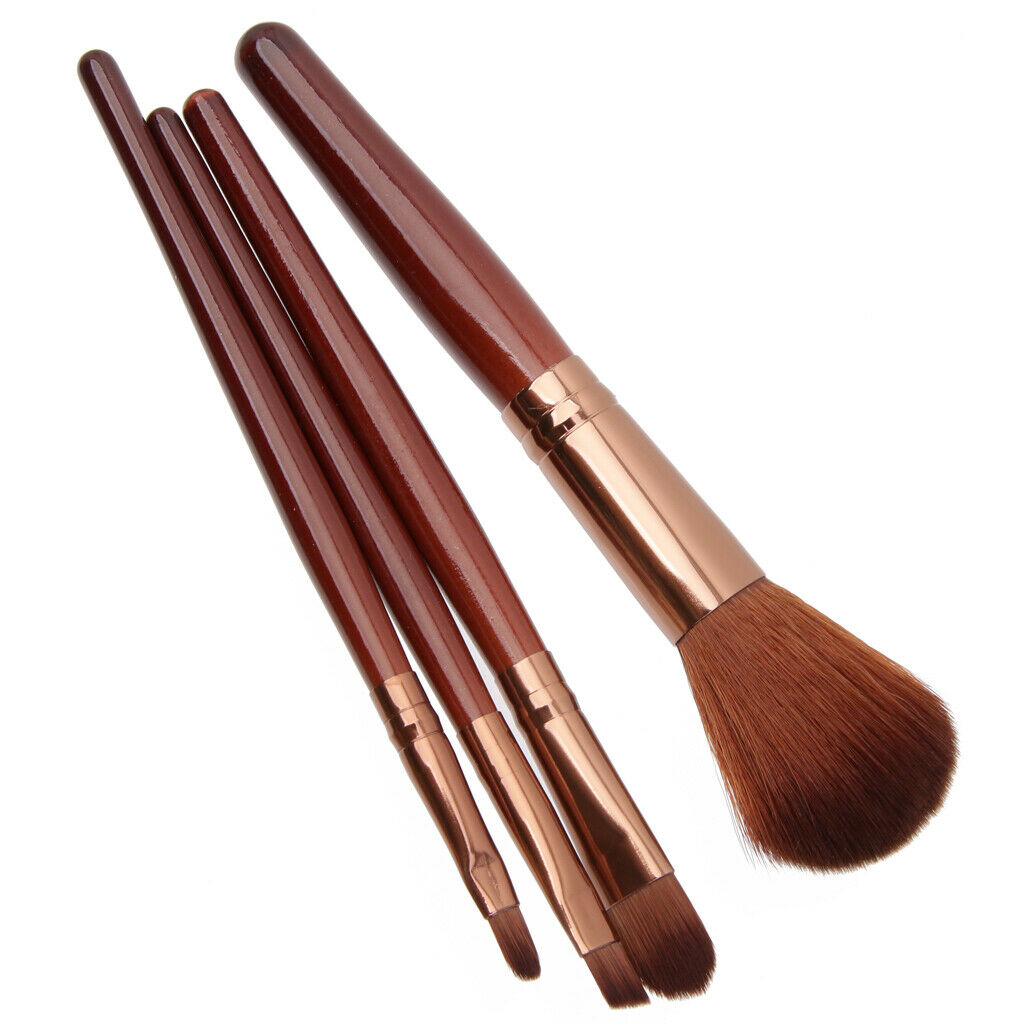 Pro Soft 4 Pcs Makeup Eyeshadow Lip Blush Foundation Brush Set-dark coffee