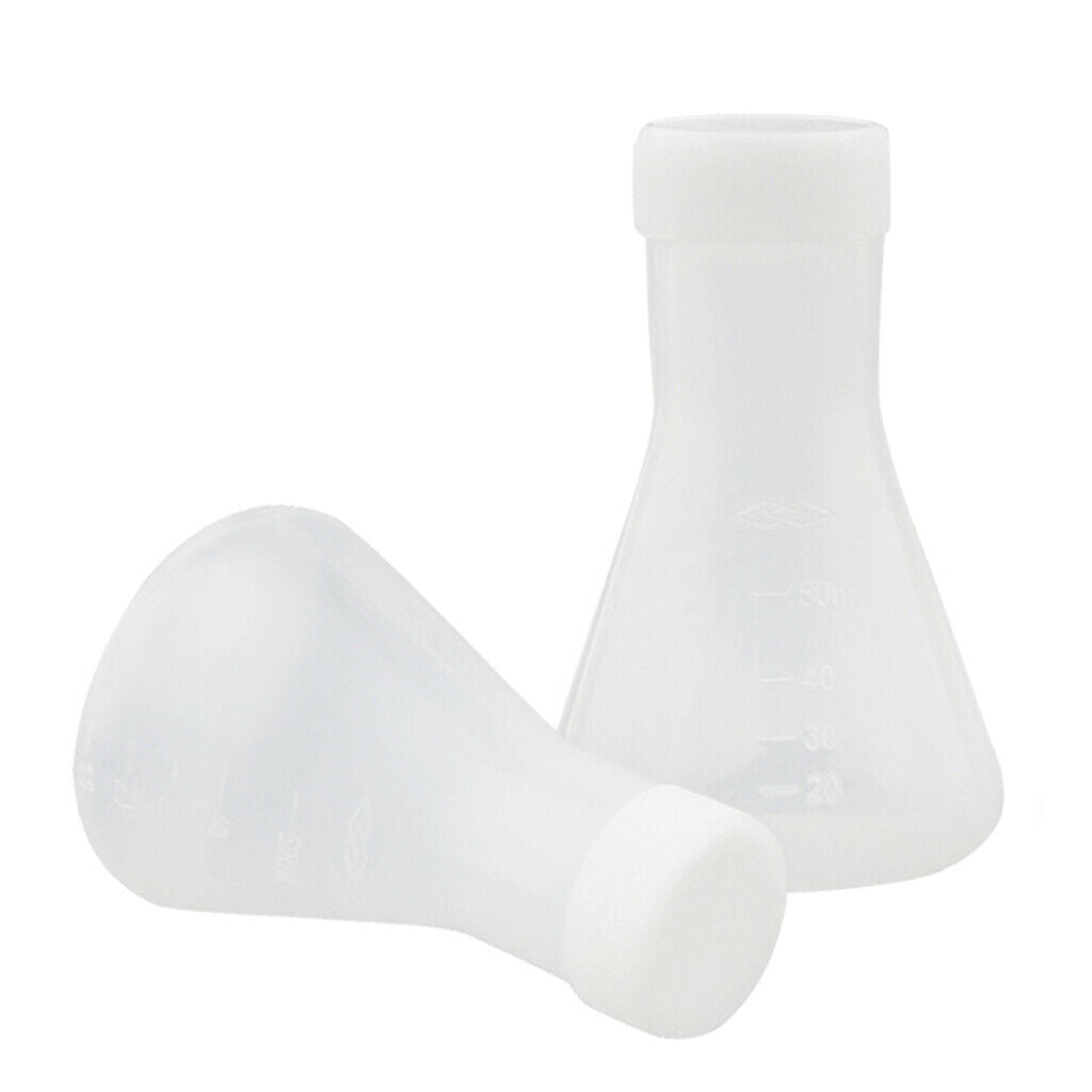 2 Pcs Lab Graduated Plastic Conical Flask Erlenmeyer w/   50mL Food Grade