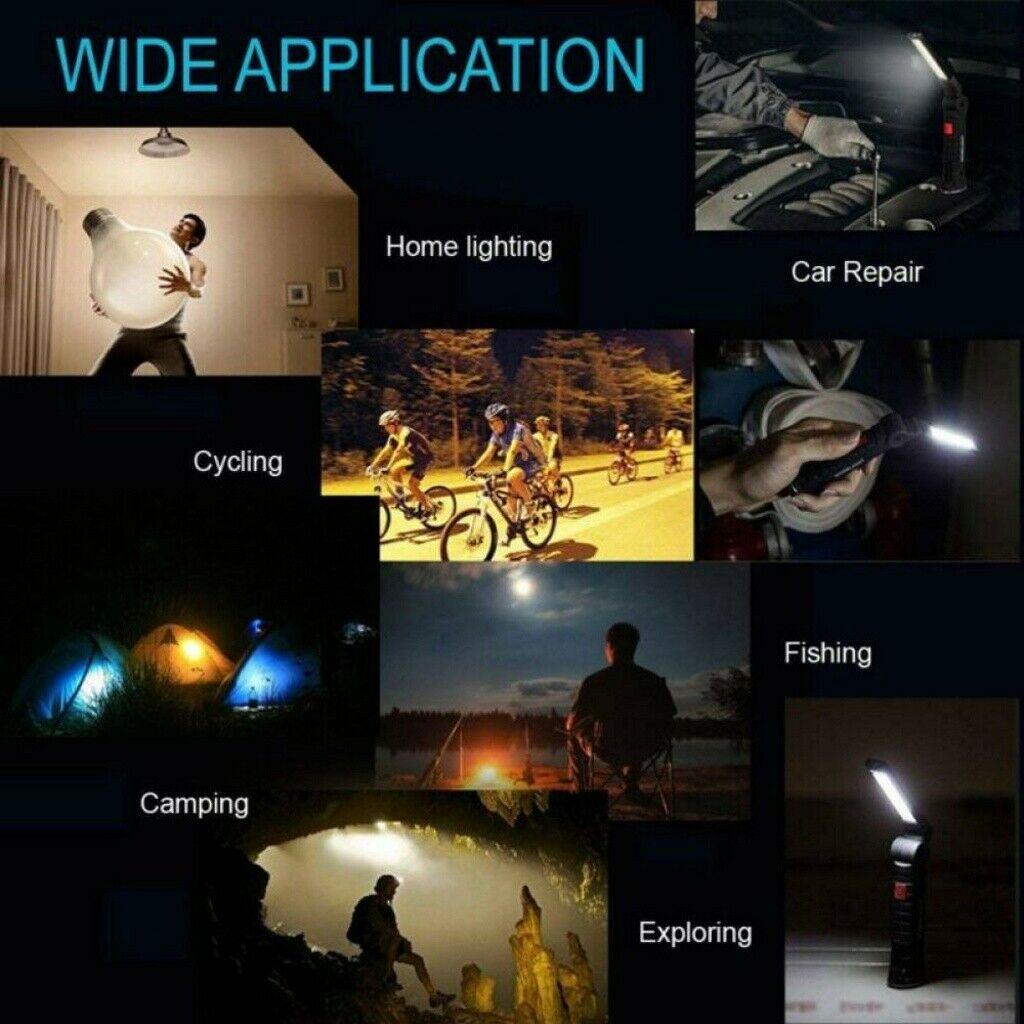 Rechargeable COB LED Work Light Lamp Flashlight Magnetic Foldable Inspect
