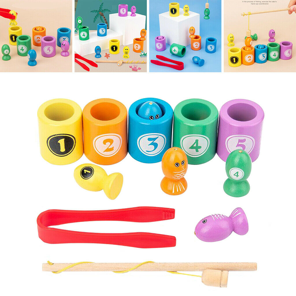 Wood Fishing Game Color Sorting Clip Game Fishing Rod Skill Party Toys Gift