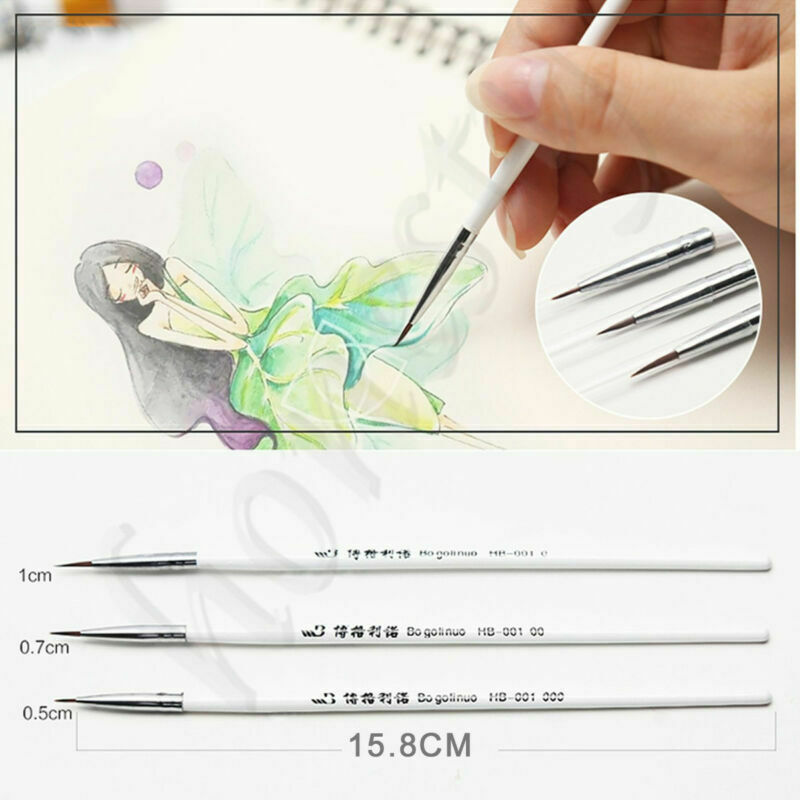 6X Weasel's Hair Brush Pen Nail Art Strokes Watercolor Paint Oil Painting Draw