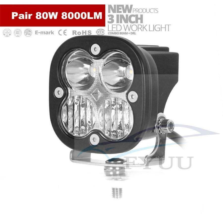 2pc 3.1" 80W 8000LM LED Work Light Bar Combo Off Road Driving Fog Lamp Bright