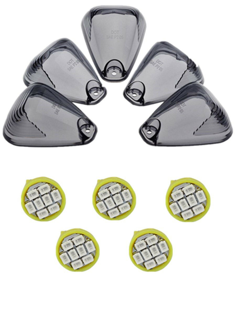 5x Led Smoke Cab Roof Light Cover+5 Bulb Fit for 1999-2011 Ford F250 F350 Pickup