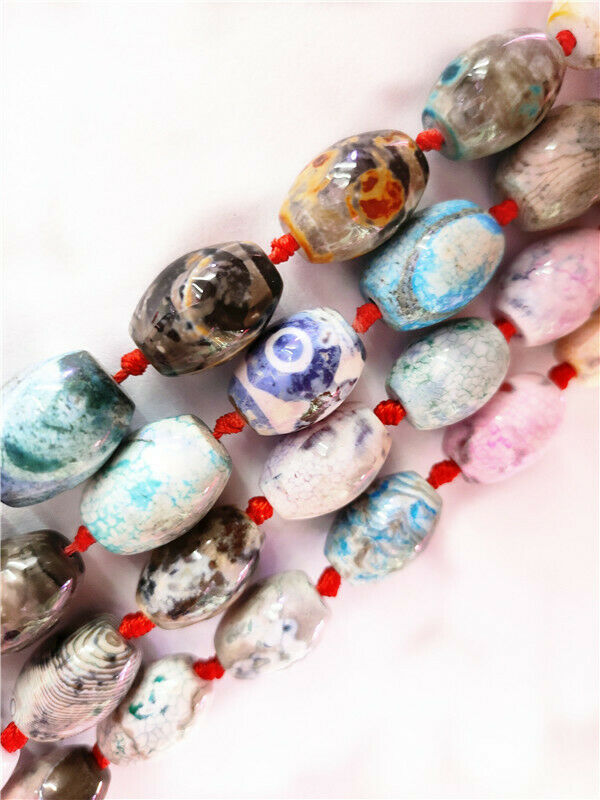 1 Strand 18x13mm Dream Fire Dragon Veins Agate Barrel Loose Beads 15.5" HH8531
