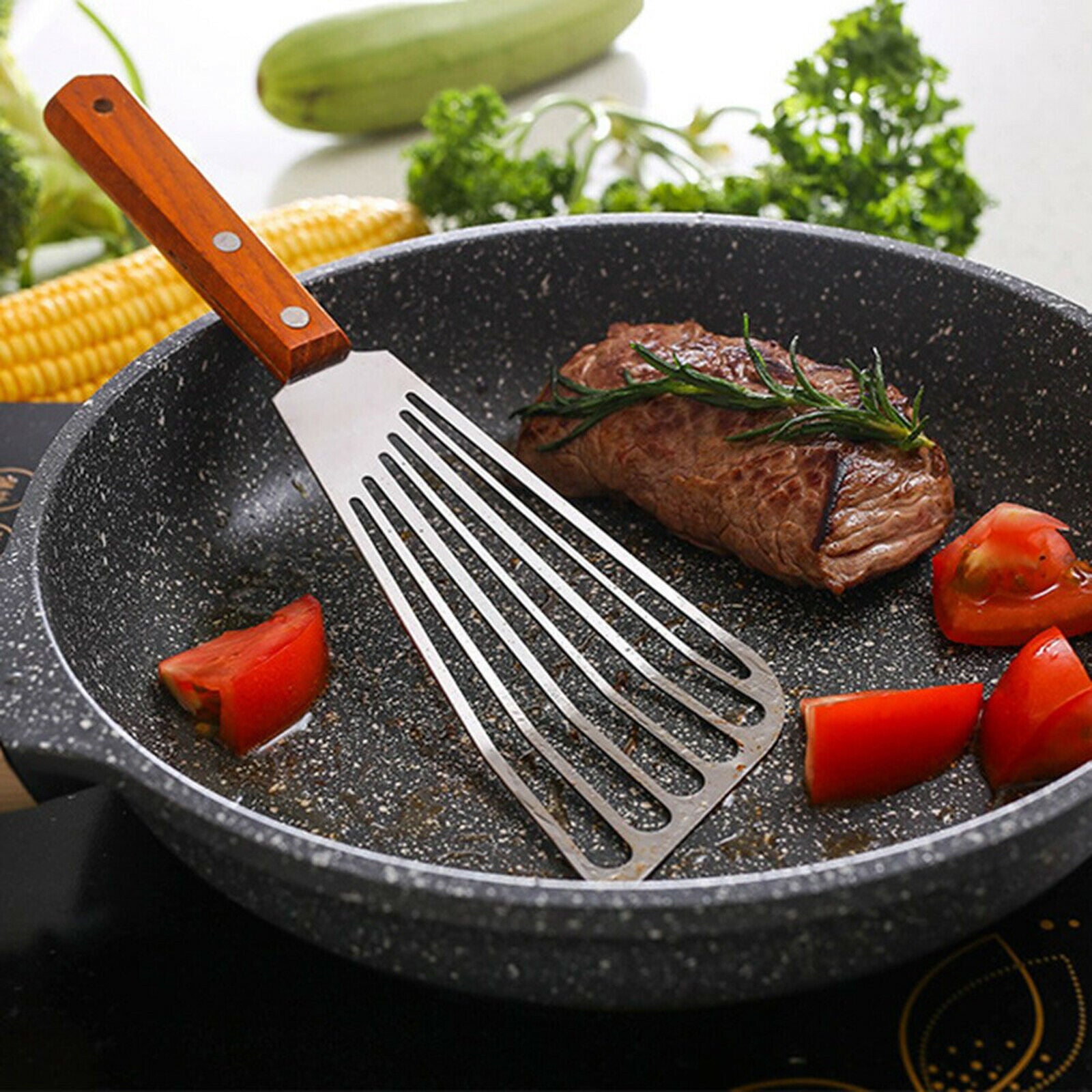 Stainless Steel Frying Spatula Leaky Shovel Fish Slice Non-slips Kitchen Tool