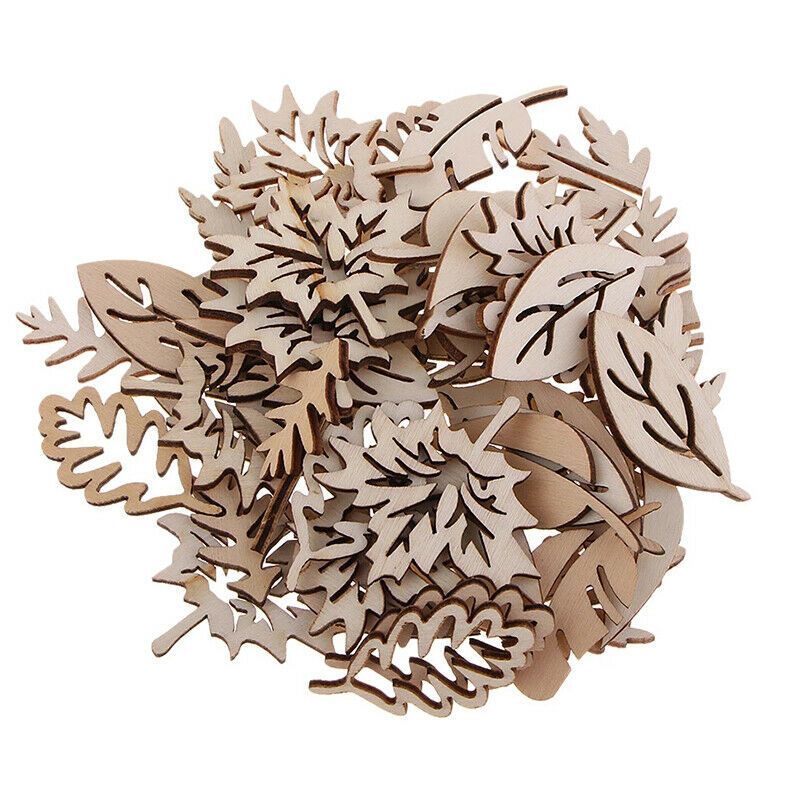 50Pc Natural Wooden Leaves Embellishments DIY Craft Wedding Christmas Decoration