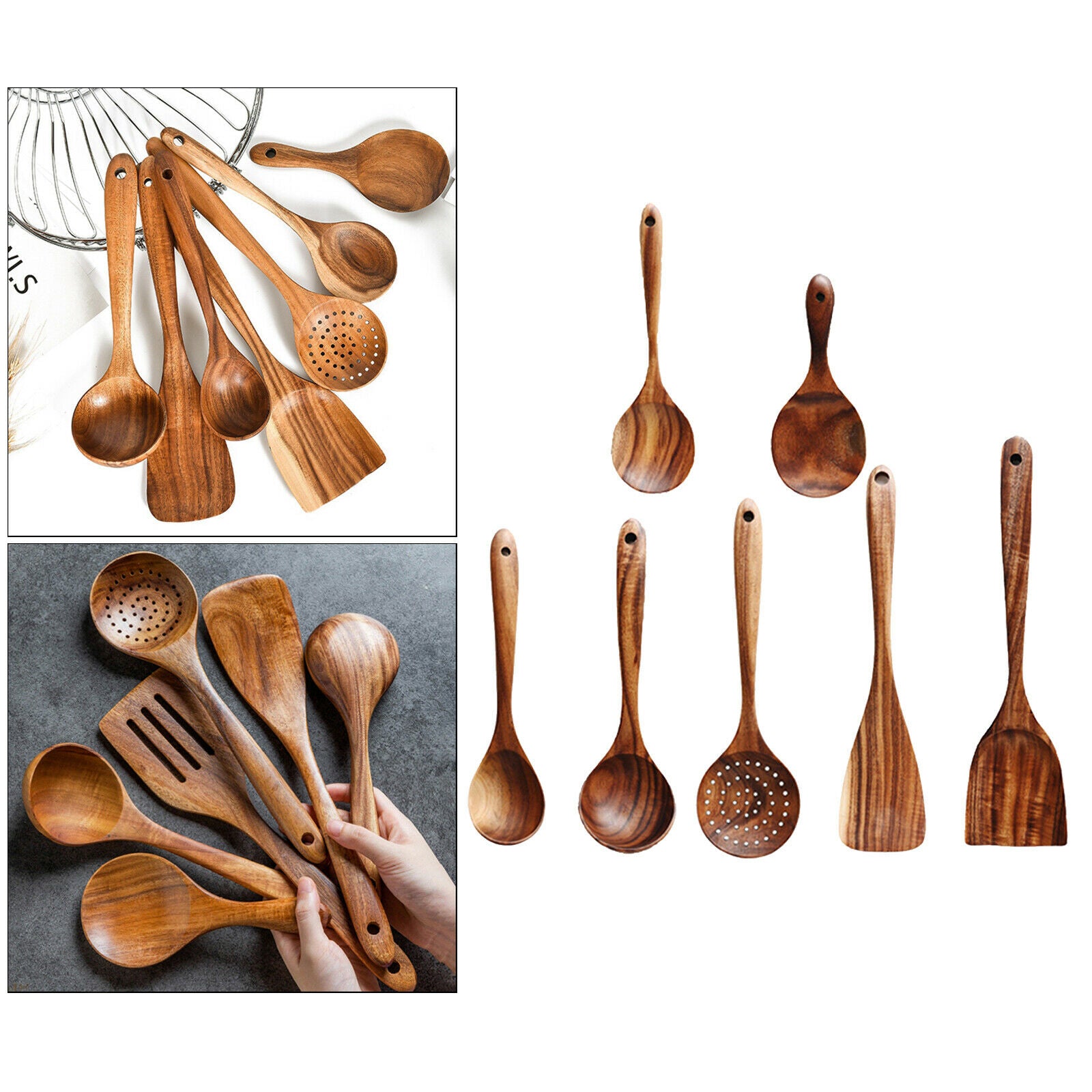 7pcs Kitchen Utensil Set Spoon Scoop Spatula with Wood Handle Gift