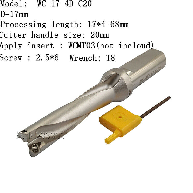 WPD-170-4D-C20 17mm U drill indexable drill For WCMX030208 WCMX carbide insert