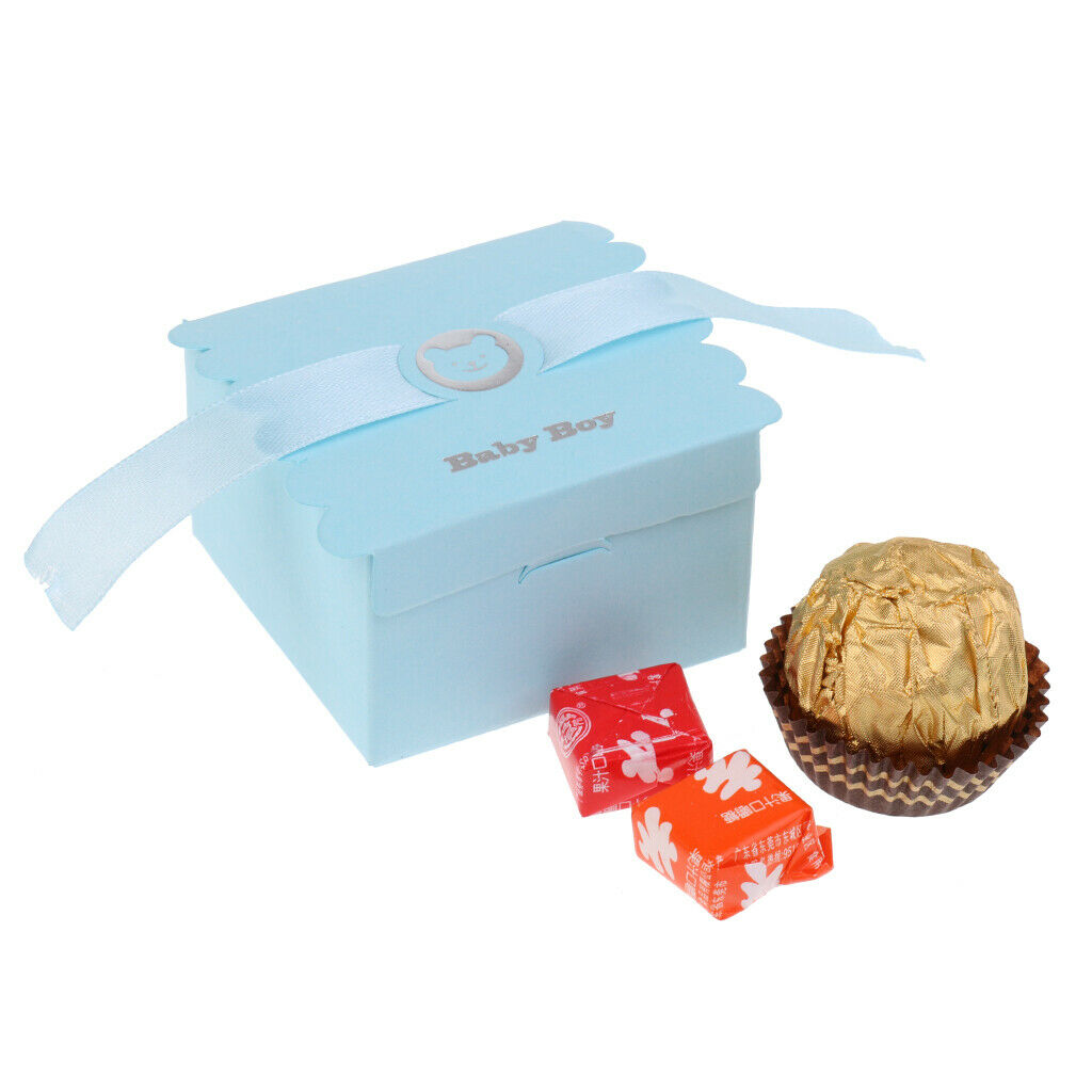 2X 50 Pieces Cute Paper Bear Baby Boy Sweet Candy Boxes Baby Shower Favor Blue
