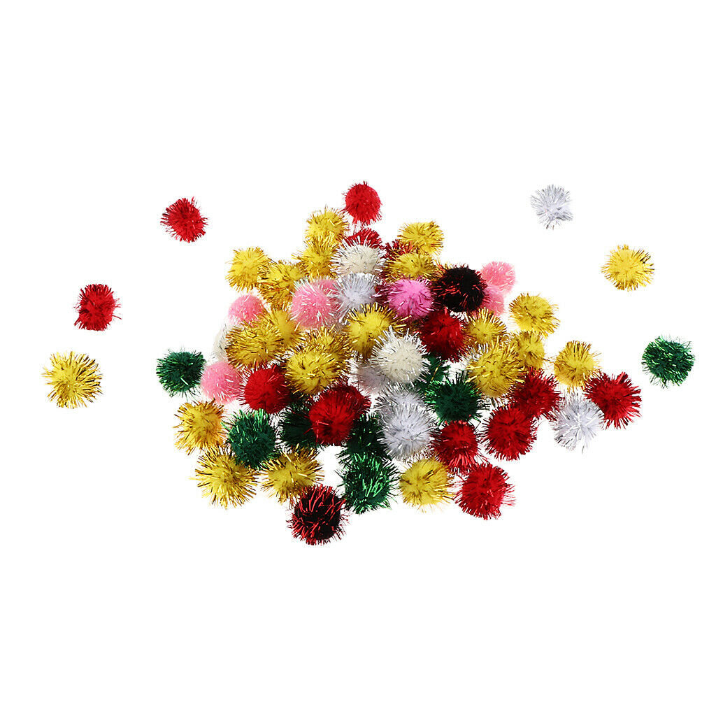Arts Craft Pom Poms Glitter Sparkle Ball 2.5cm W Glitter Tinsel 70 Pack