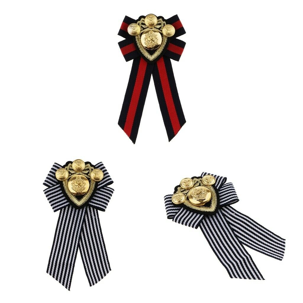 3 Pieces Ladies Bowknot Bow Tie Dress Shirt Striped Collar Tie Brooch Pin
