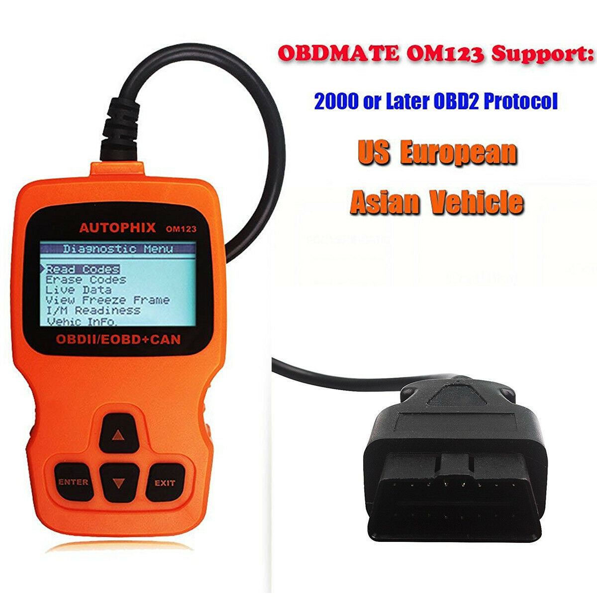 Newest OM123 EOBD OBD2 OBDII Car Scanner Code Reader Auto Engine Diagnostic Tool