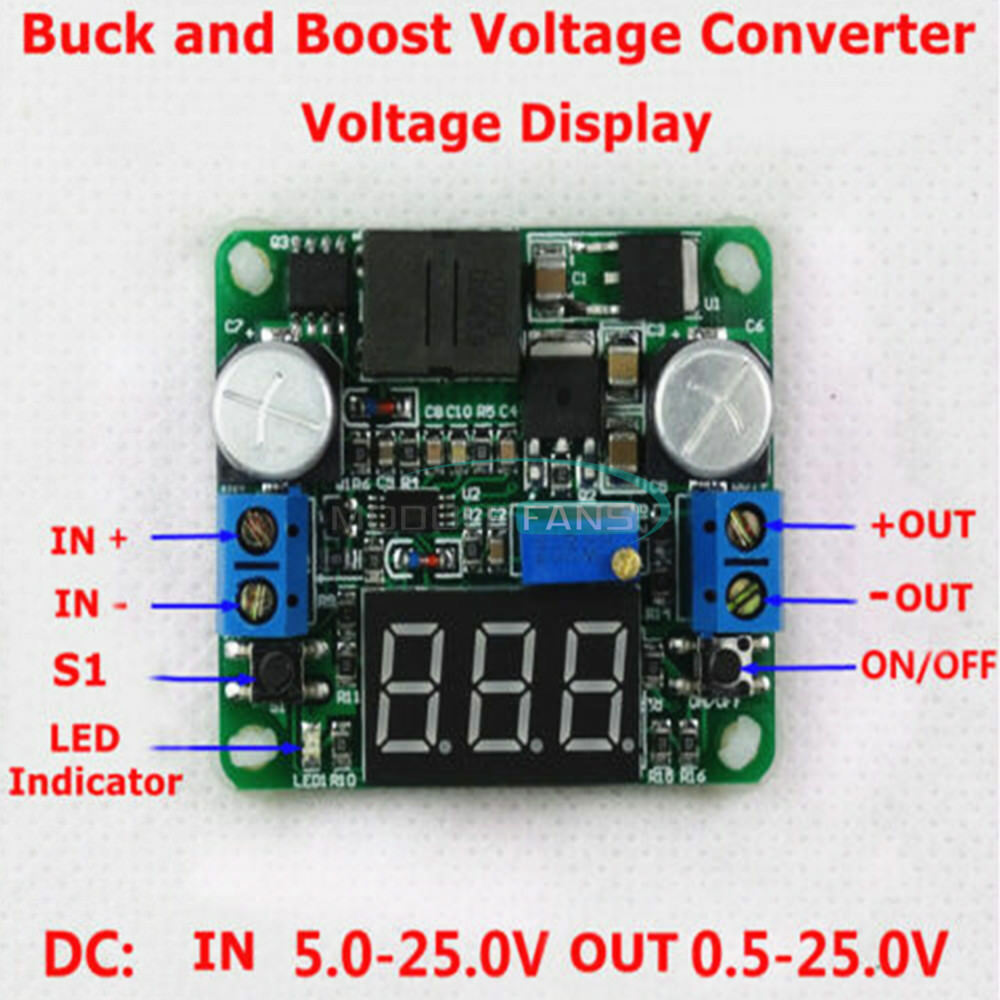 25W 2A DC 5-25V 12V to 0.5v-25V 24V Buck Boost converter Regulator+LED voltmeter