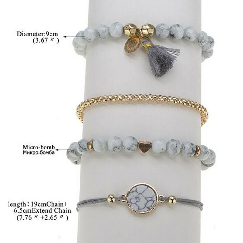 4Pcs/set Bohemian Stone Beads Bracelets Bangles Women Wrist Chain Bracele.l8