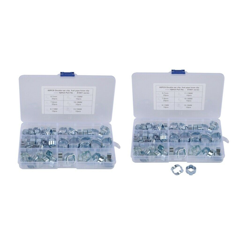 160pcs 6 Kind of DOUBLE EAR HOSE CLAMP O CLIPS 80pcs W/ STORAGE BOX