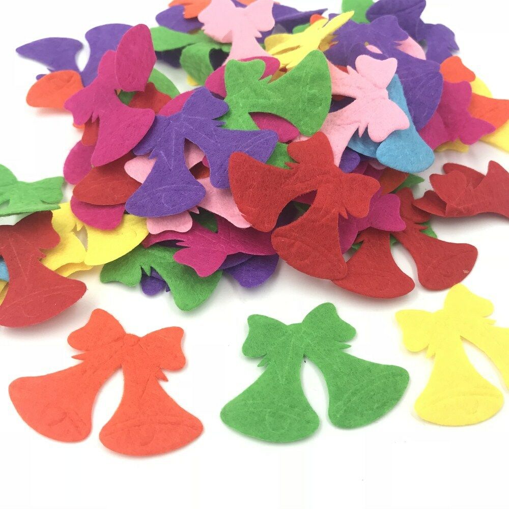 100X Christmas bell Felt Appliques Mixed Colors Decorative clothing Crafts 47mm