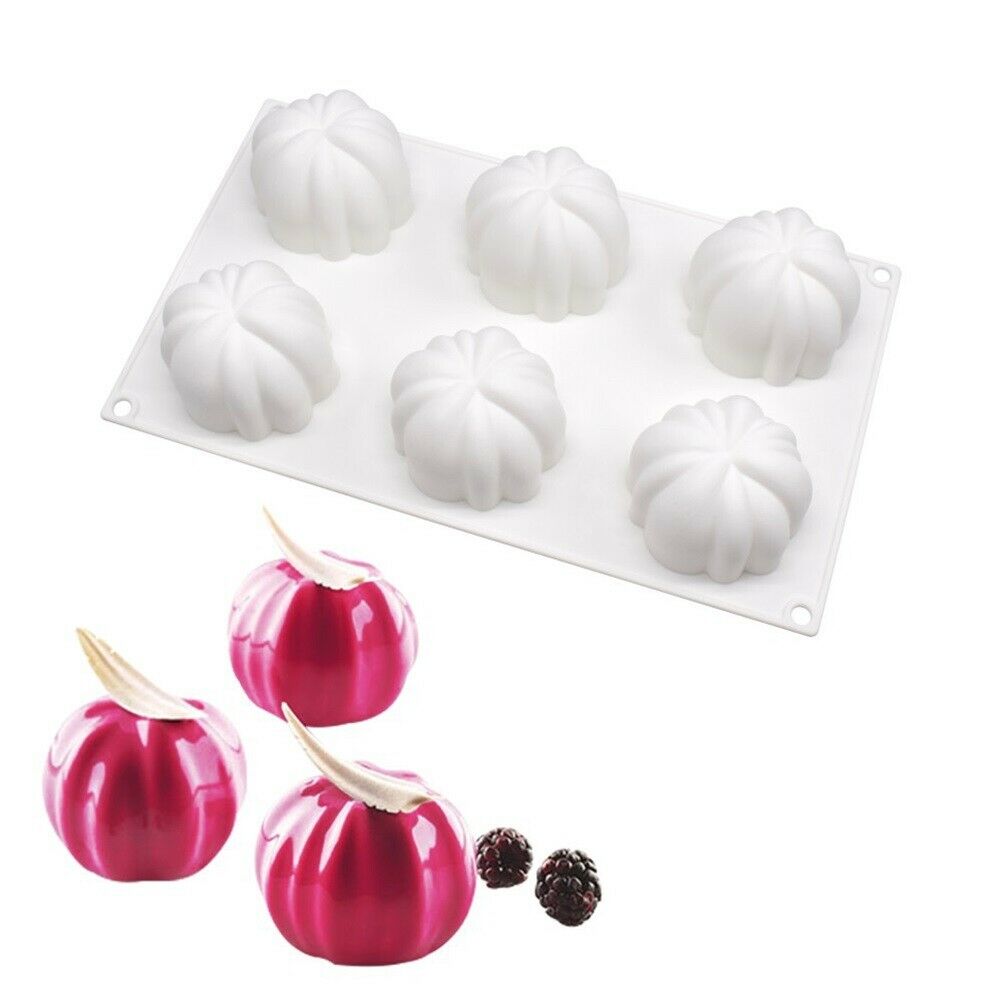 6 Cavity Silicone Pumpkin Cake Mold for Baking Mousse DIY Pastry Decorating Tool